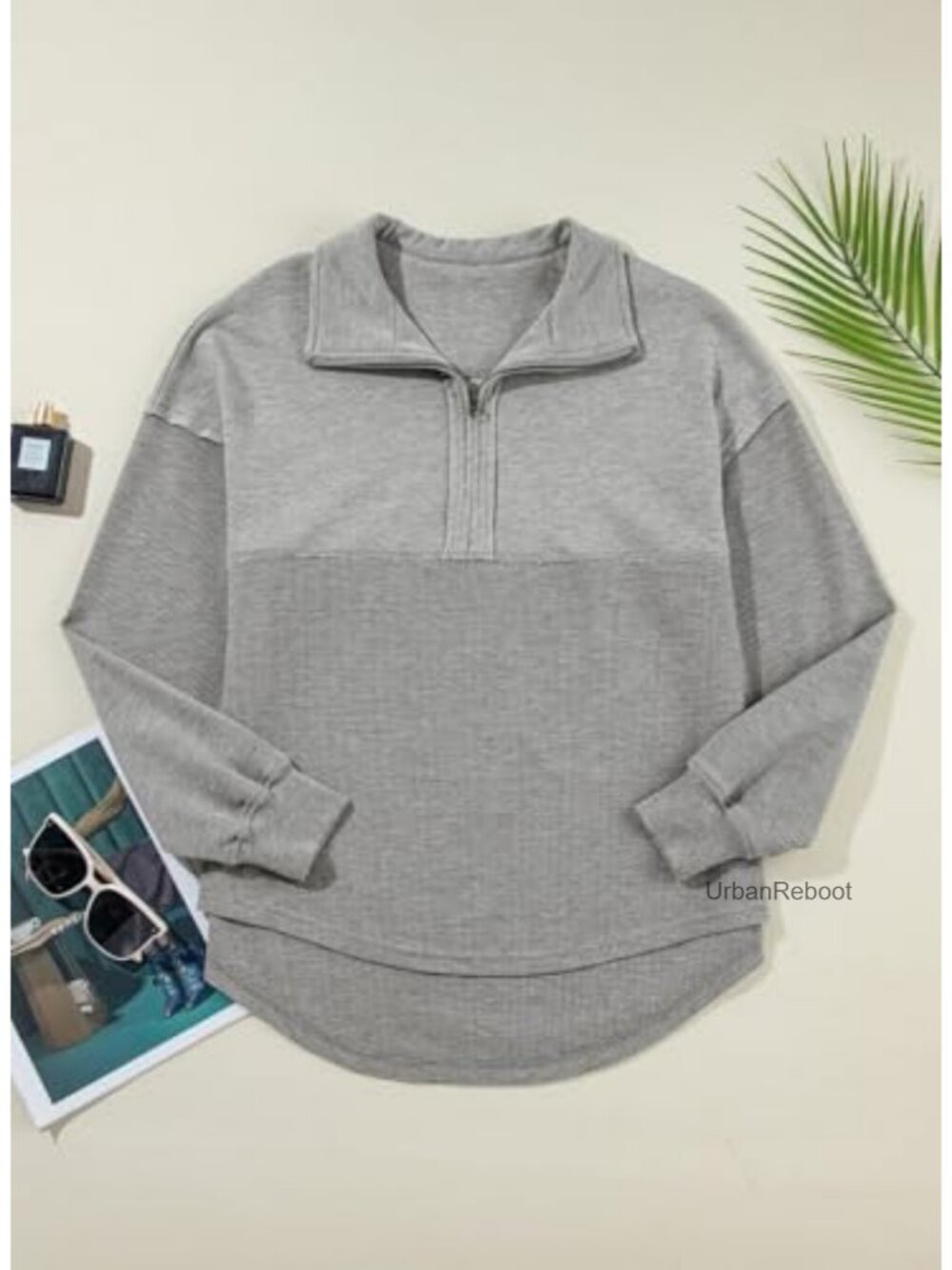 Oversized Half Zip Pullover Sweatshirt Loose Fit Long Sleeve - Picture 5 of 6